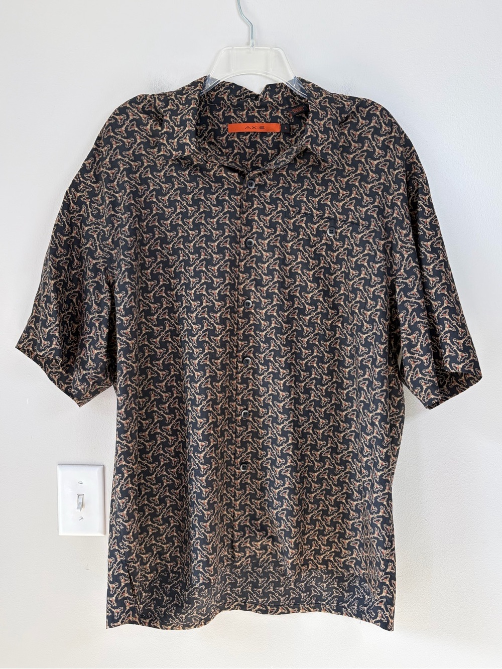 AXIS 100% Silk Martini Patterned Button Up Short Sleeve Shirt